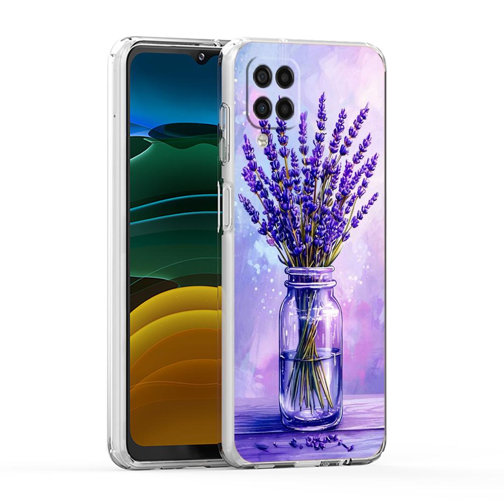 Мягкий ТПУ для Samsung Galaxy A13, A15, A22, A23, A25, A31, A32, A33, A35, A52, A53, A05, 5G Прозрачный чехол для телефона Осенний цветок Лавандовая сумка