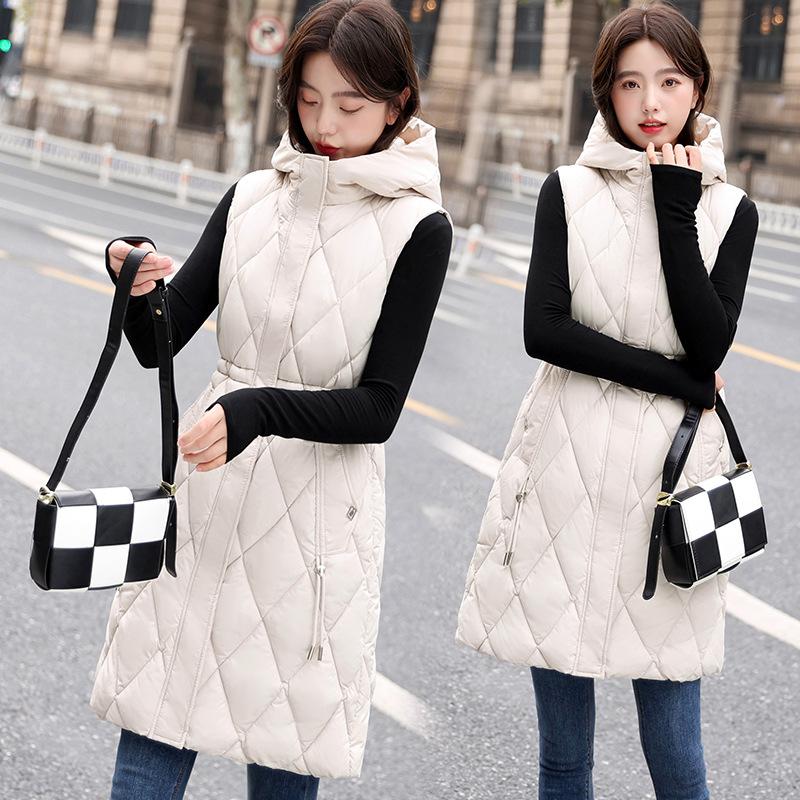 Женский жилет с капюшоном на пуху, новая утолщенная куртка средней длины