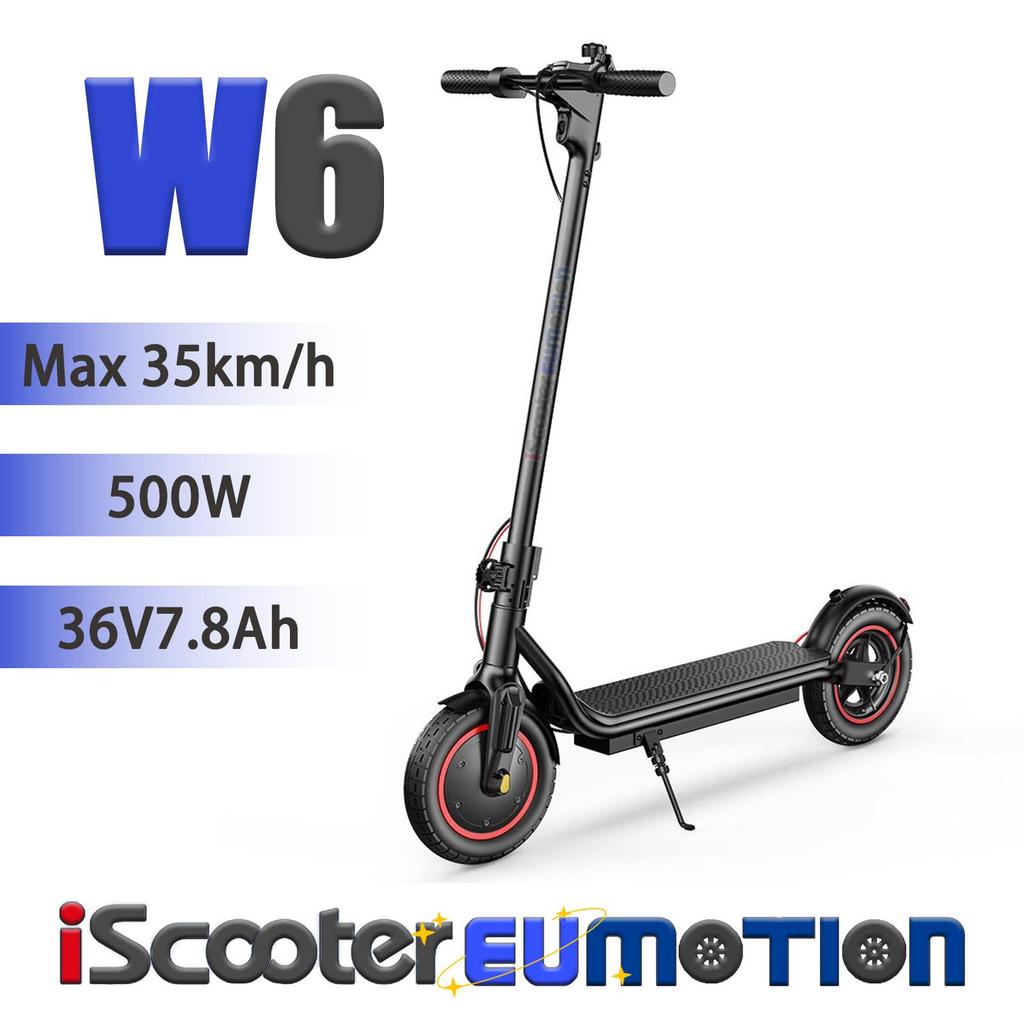 iScooter Складной электрический самокат W6 500 Вт 36 В 7,8 Ач, Городской электросамокат, ЖК-дисплей, Управление через приложение, 10-дюймовые дорожные шины, Городской электросамокат