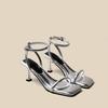 Hong Kong Silver High Heels Women's Stiletto 2024 Summer with Skirt French Word with Roman Shit Sandals