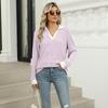 Women's Autumn and Winter New Colour Blocking Lapel Long-sleeved Loose T-shirt Tops