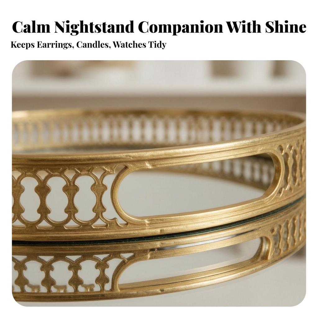 Mirrored Tray Round with Base Low Silhouette for Coffee Table