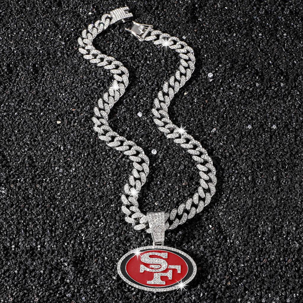 Инкрустированные стразами Ожерелья-шармы San Francisco 49ers Блестящая Кубинская Цепь Хип-Хоп Мужчины Женщины Сплав Позолоченный Подвеска из Страз
