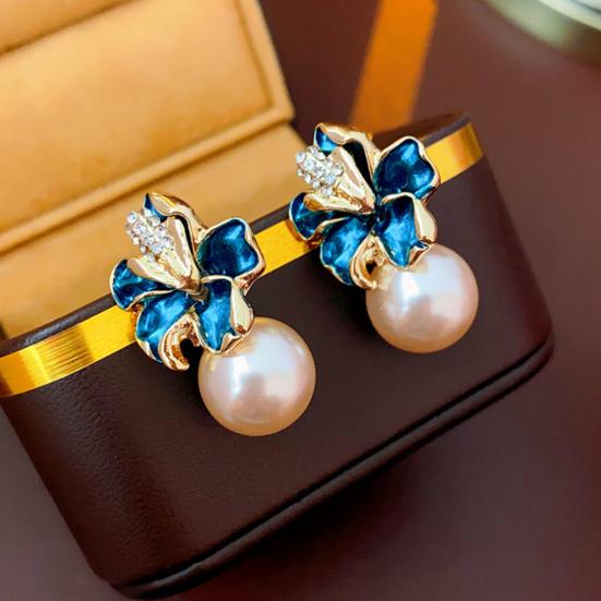 1 пара сережек-капель с искусственным жемчугом и блестящими стразами в форме цветка, серьги-гвоздики для выпускного вечера, юбилея, ювелирного подарка