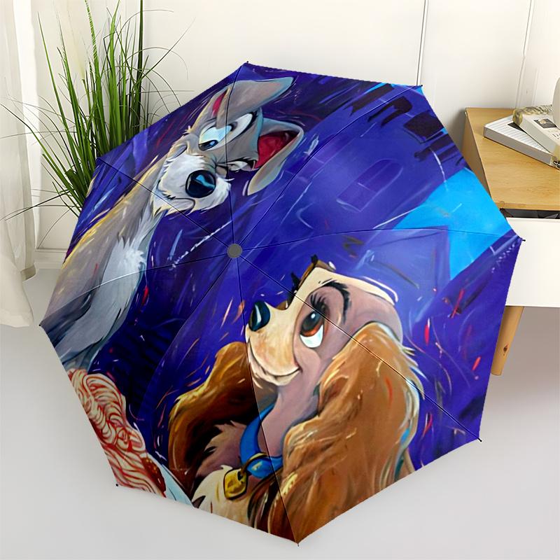Lady and the Tramp Themed Travel Umbrella-8 Ribs Automatic Opening and Closing, Portable Folding Design, Compact and Stylish Umbrella