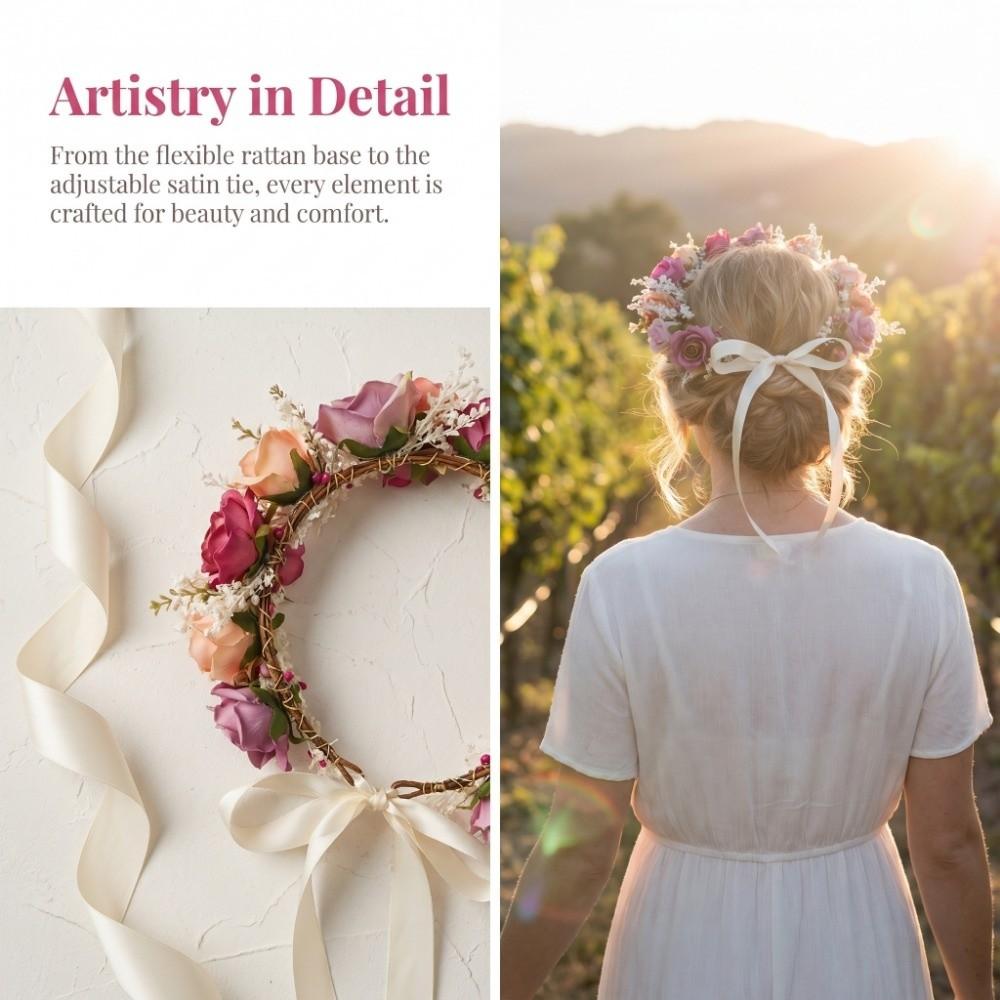 Elegant Floral Headband Artificial Flower Bridal Wreaths Flower Crown Birthday Party