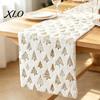 Sideboard Coffee Table Runner Christmas Plush Runner, Foil Stamped Golden Tree Snowflake Festive Centerpiece Decor Fuzzy Holiday Dining Cover for Home