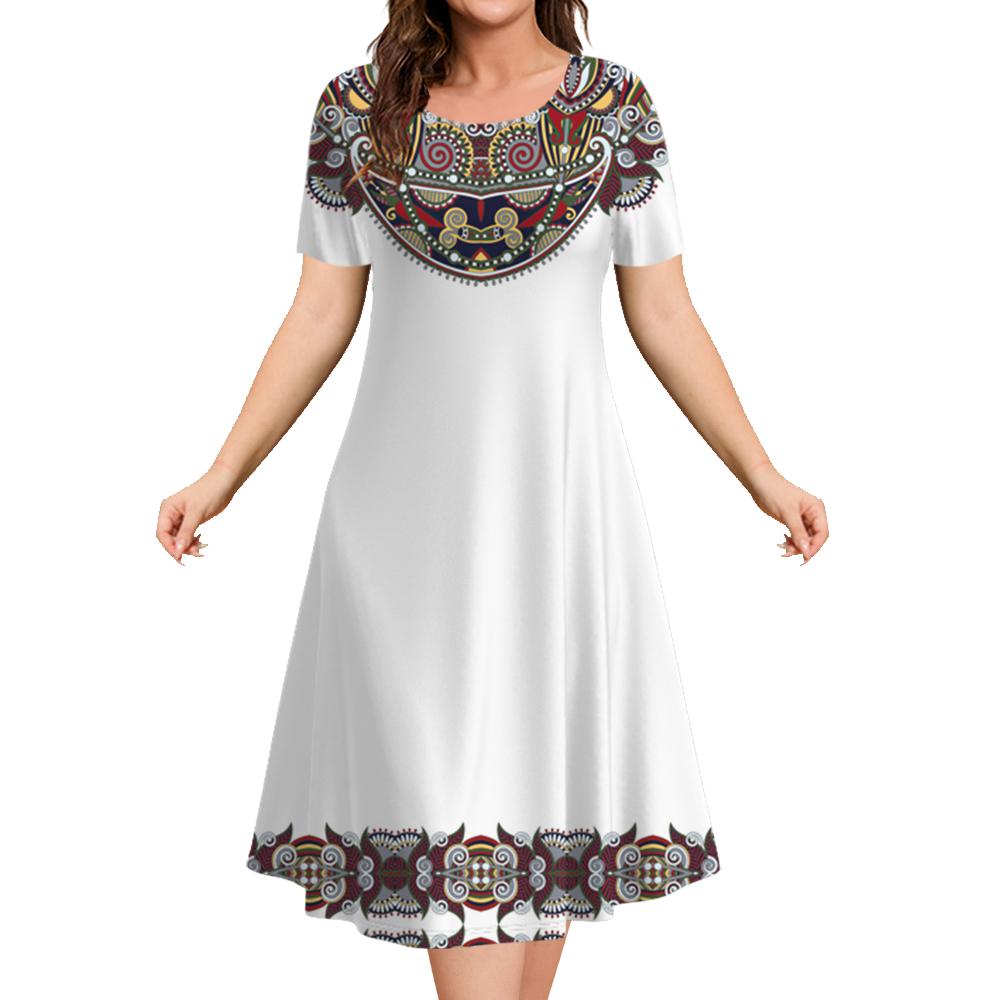 2025 Vintage Women's Dresses Printed Summer Luxury Ethnic Midi Dresses Female Short Sleeve Dress Fashion Oversized Clothes