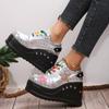 Fashion Silver Patent Leather Chunky Sneakers Women Gothic Thick Bottom Vulcanized Shoes Woman Punk Wedge Heeled Platform Combat Shoes