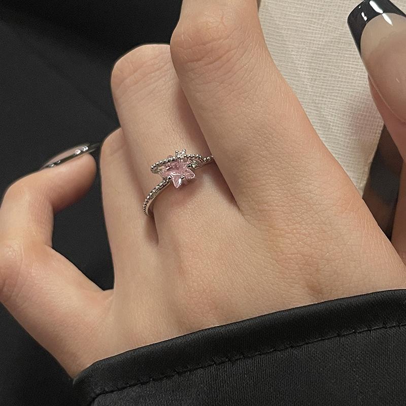 Pink Zircon Simple Open Ring Sweet Love Niche Design Star High Sense Adjustable Ring