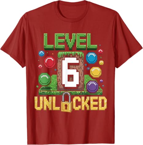 Video Game Outfit 6th Birthday Six Year Old Gamers Birthday Childrens Shirt Level 6 Unlocked TShirt Fashion Sons Novelty Gift