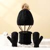 3Pcs/Set Kids Hat Scarf Glove Set Plush Ball Decor Twist Texture Thickened Warm Brimless Hat Long Scarf Touch Screen Gloves Set