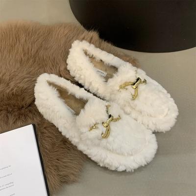 Модные новые модные роскошные женские мокасины из овечьей шерсти, женские зимние хлопковые туфли, теплые плюшевые туфли для женщин, женская обувь с цепочкой