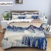 Snow Mountain Duvet Cover Set Polyester 3D Landscape Bedding Set for Teens Adults Ski Slope Winter Theme Queen Comforter Cover