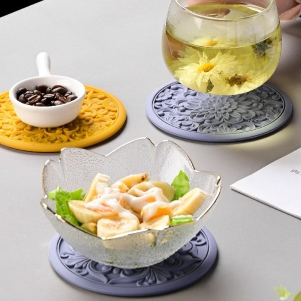 3Pcs Heat Resistant Silicone Coaster Anti Scalding Pot Holder Fashion Silicone Trivet Mat Kitchen