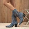 Fashion Retro Pointed Toe Versatile Embroidered Charm Western Cowboy Boots for Women Shoe Slip-On Mid-Calf Botas Para Mujer