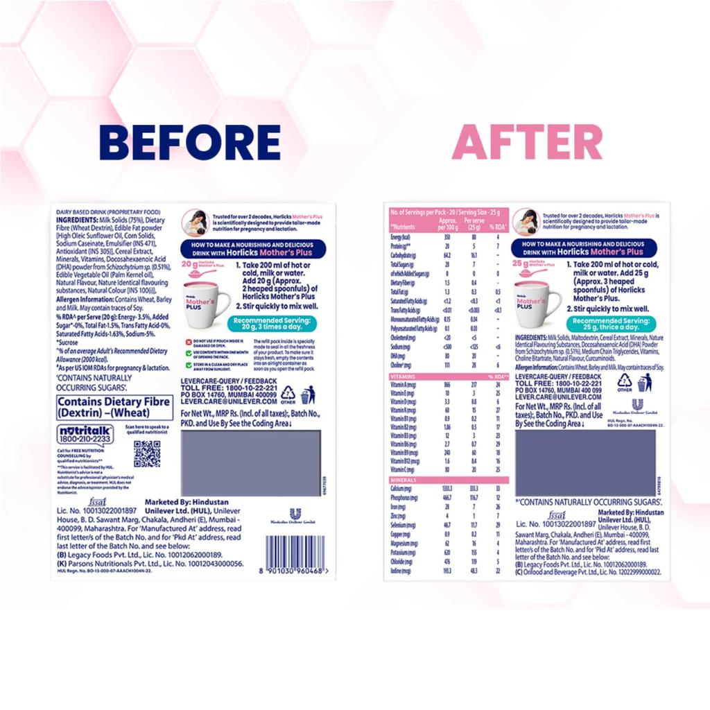 Mother's Horlicks Plus Vanilla Health Drink 500 G Refill Pack Protein Nutrition For Pregnancy