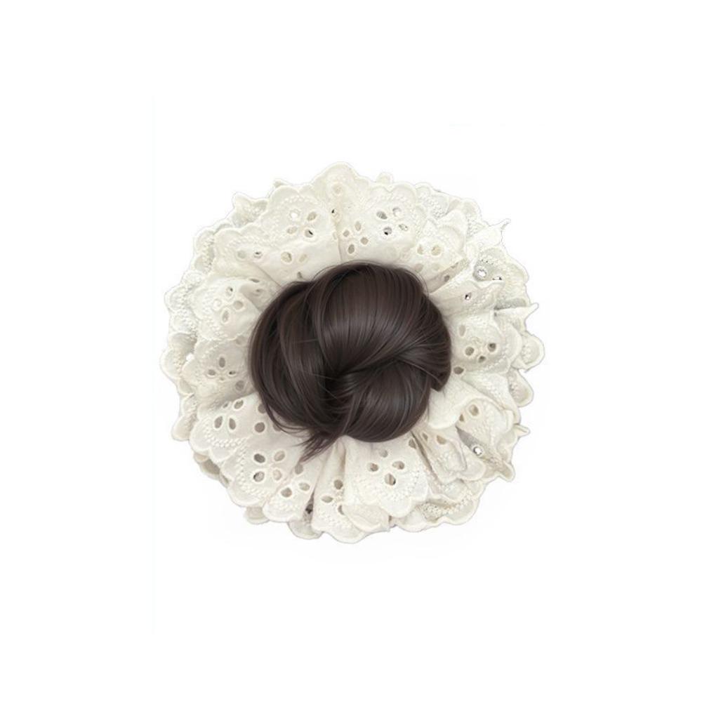 Кружевные резинки для волос, держатели для хвостика, артефакт для волос, накладные пряди, пучок с цветком, парик для головы, женские