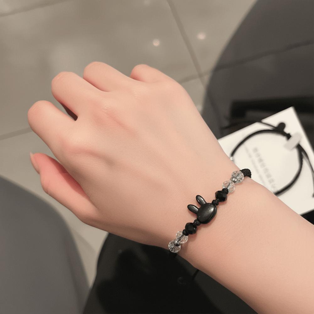 Moonstone Obsidian Couple Bracelet Cute Cat Bracelet Fashion Rabbit Woven Bracelet Friendship Gift