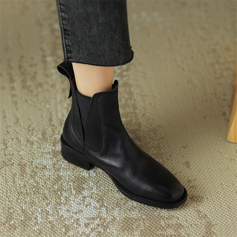 Модные ботильоны из натуральной кожи Осень/Зима Женская обувь Круглый носок Массивный каблук Ботильоны для женщин Модные Ретро ботильоны Ручная работа