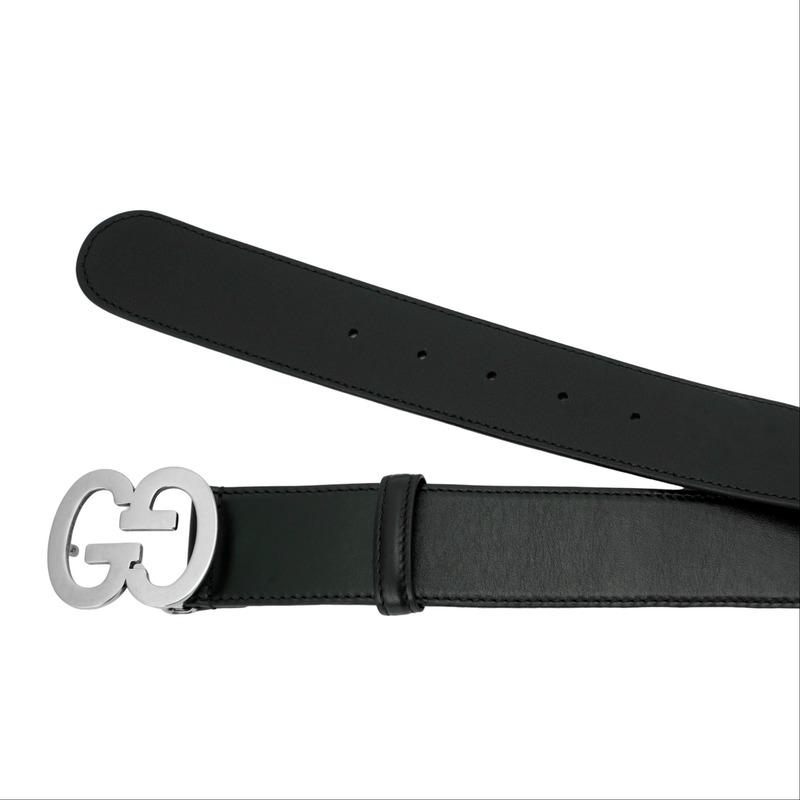 Gucci Серия Double G Логотип Double G Широкая Гладкая Пряжка Кожаный Ремень Мужской Черный Ширина 4 см 745826-0YA0N-1000