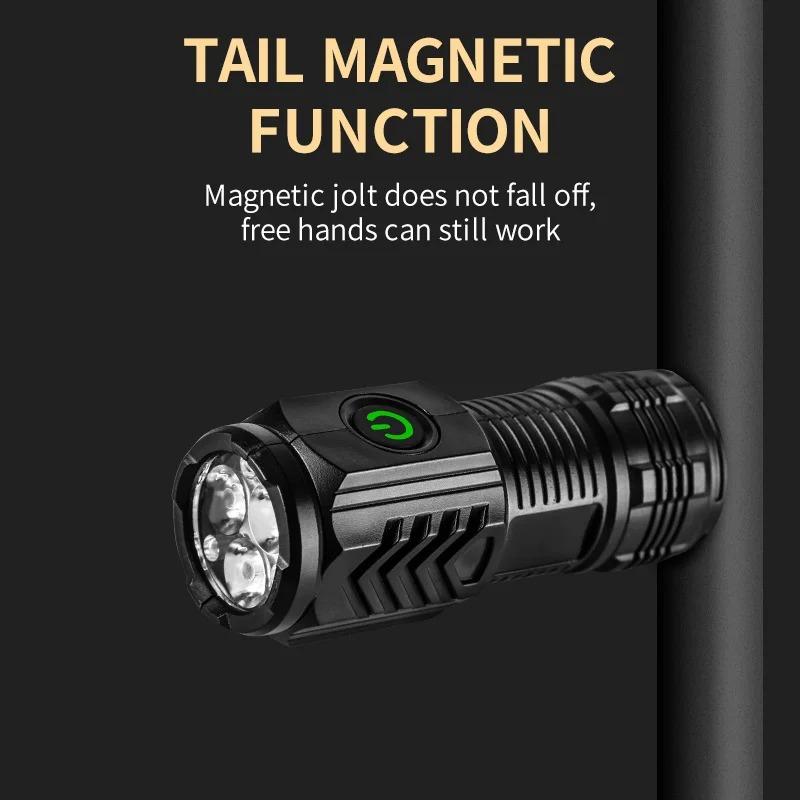 Three-eyed Monster LED Strong Light Flashlight Rechargeable Multifunctional Portable Outdoor Home Mini Flashlight Cap Clip Light