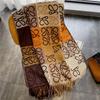 Autumn and Winter New Style Contrasting Color Splicing Checkered Brown Imitation Cashmere Warm Casual Scarf Women's Outer Shawl with Long Tassels