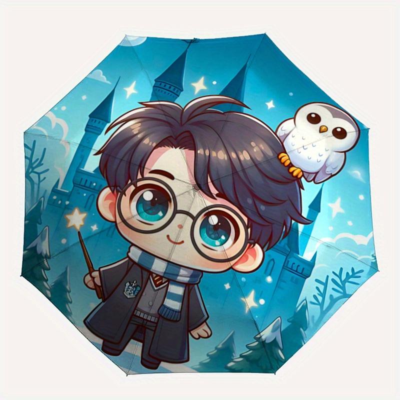 1pc Cartoon Harry Potter & Owl Automatic Opening and Closing Umbrella, Lightweight 3-Fold, With Cute Cartoon Characters, Suitable for Home,