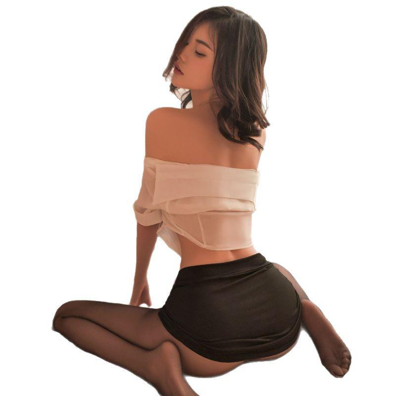 Мужской Ян Сексуальный Секретарь Офисный Работник Учитель Униформа Комплект: Блузка на шнуровке и облегающая юбка-карандаш, двухпредметный комплект