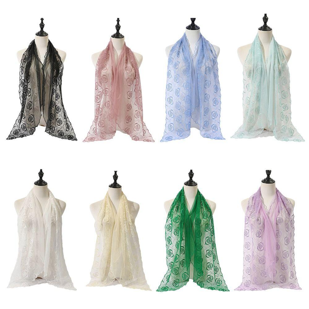 Embroidered Flower Lace Scarf Lightweight Silk Scarf Casual Sunscreen Shawl Women