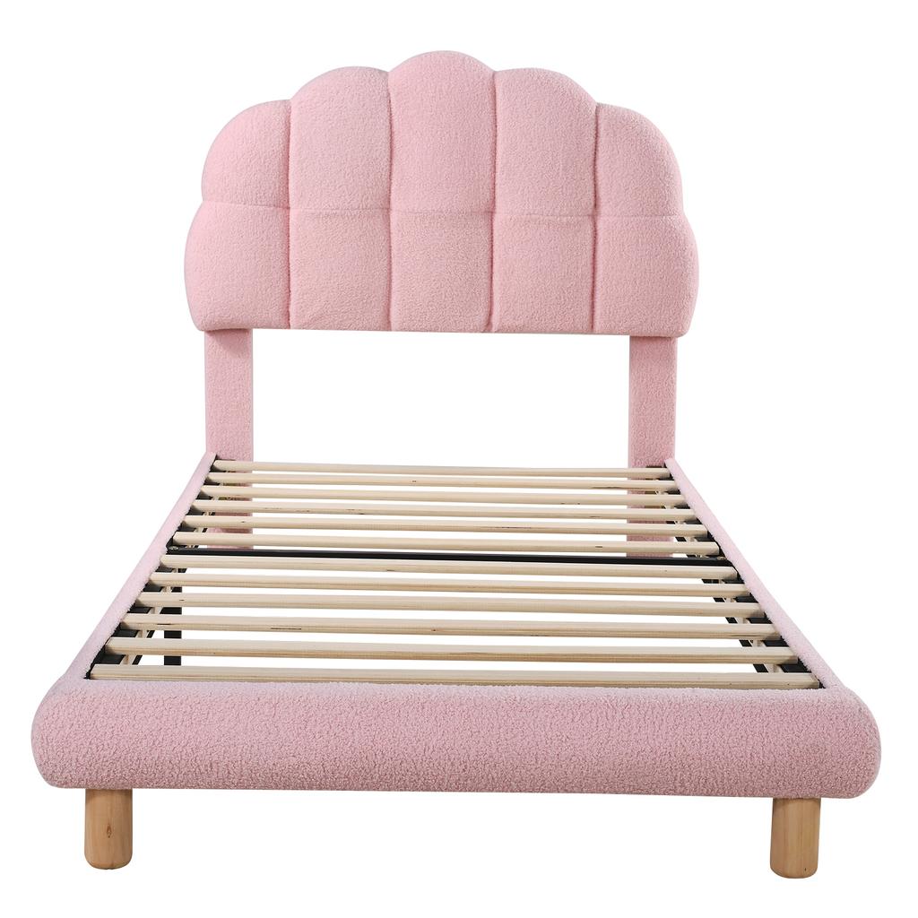 90x200cm Single Bed, Children's Bed, Youth Bed, Upholstered Bed, Wooden Slatted Frame, Fleece Imitation, Pink