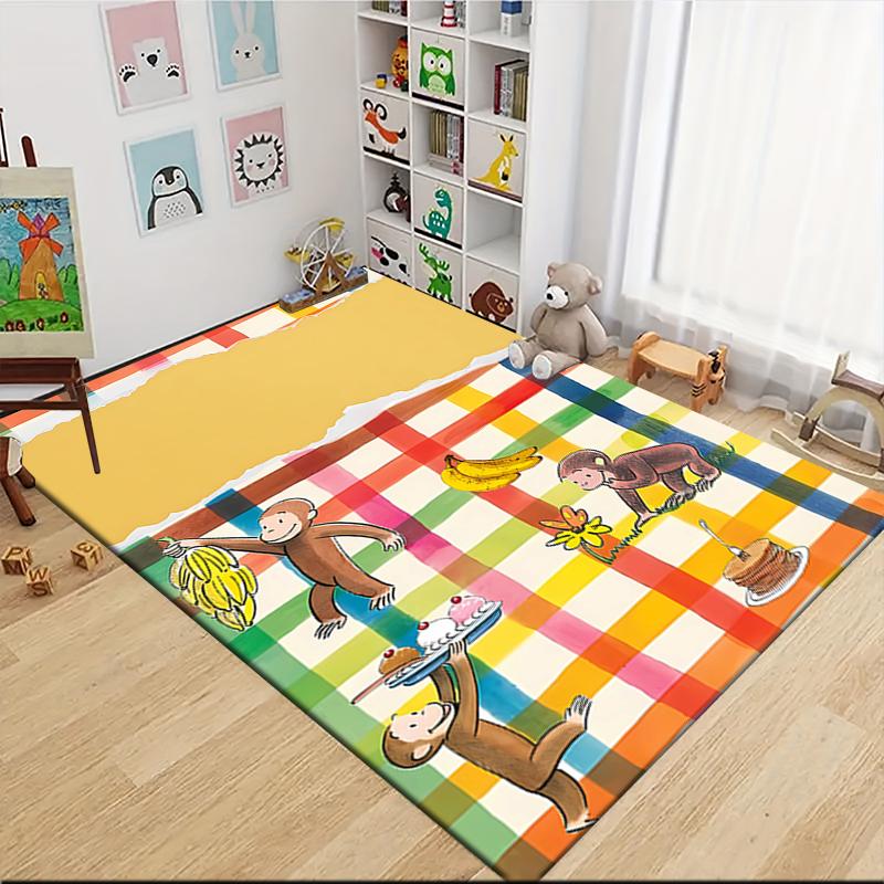 1Pc Curious George Party Carpet Rug Customizable Soft Washable Antislip Home Living Room Sofa Mats Personalized Rug 0917216