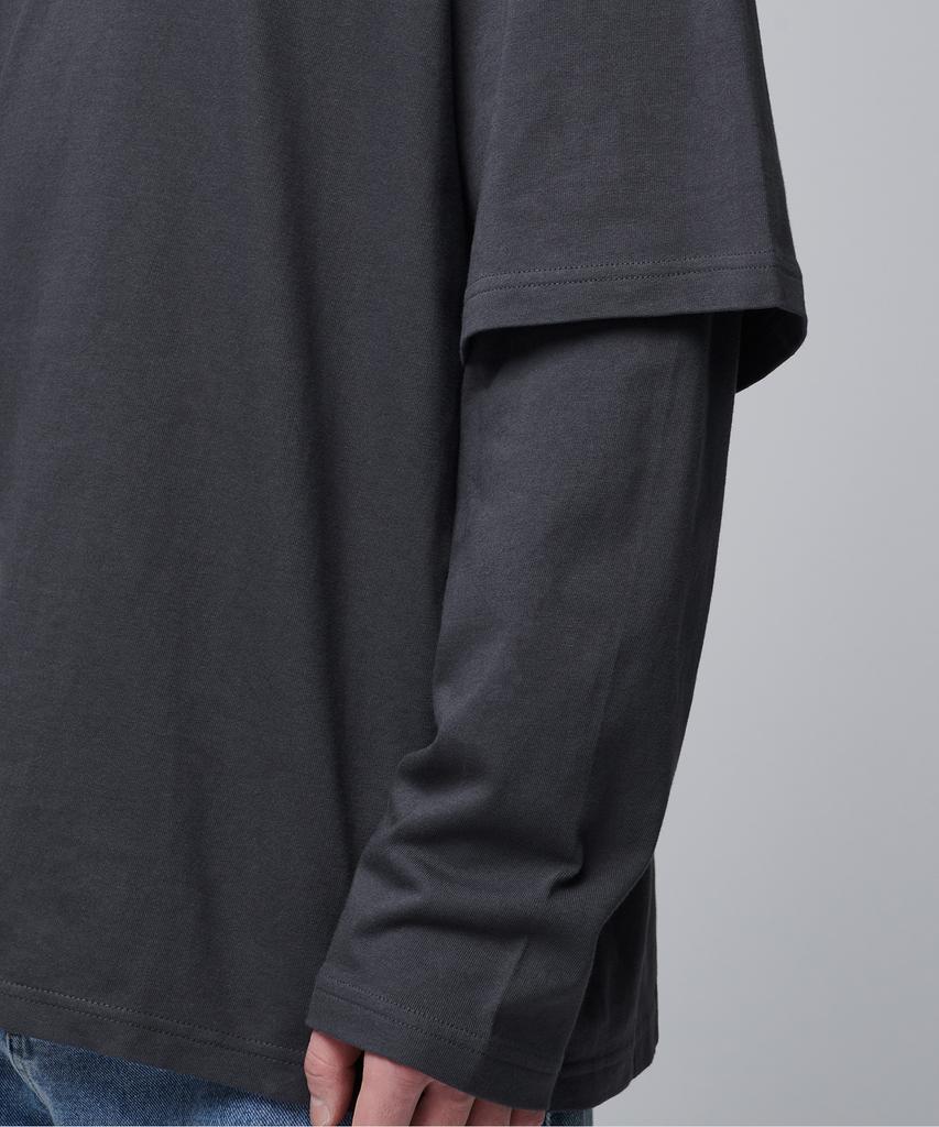 MUSINSA STANDARD Oversized Crew Neck Layered Sleeve T-Shirt [Dark Gray]