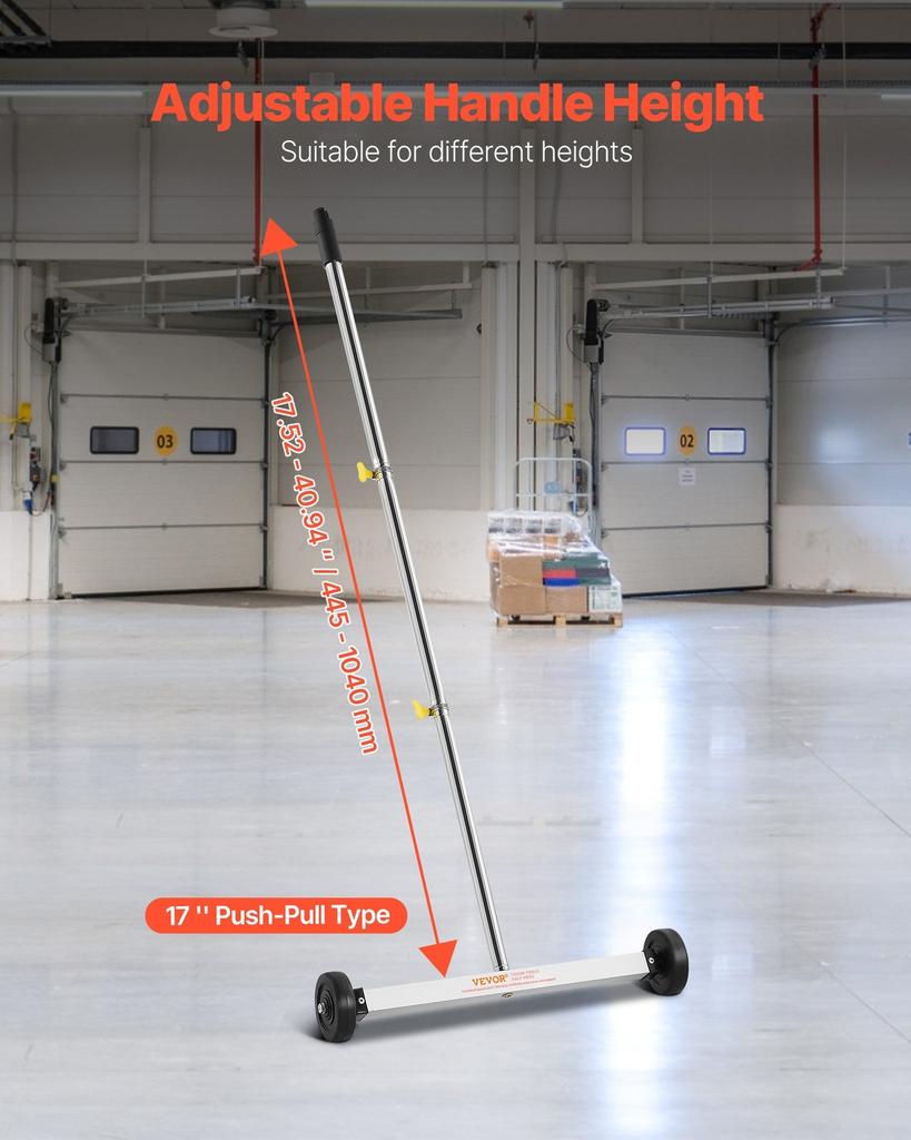 Magnetic Sweeper with Wheels, 43 cm, 4.5 kg Load Capacity, Lightweight Magnetic Pickup Sweeper with Adjustable Handle, Pick Up Nails and Screws, Easy