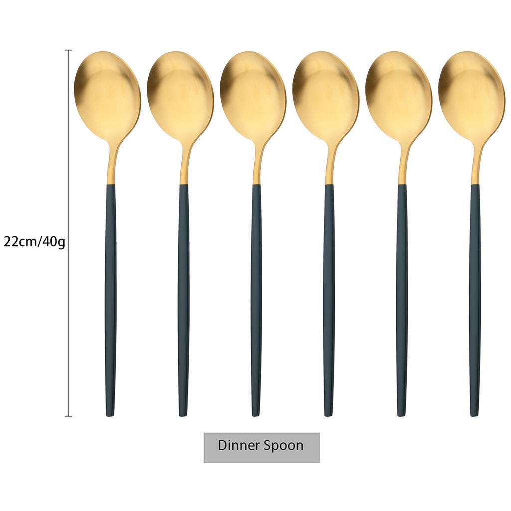 6 шт./компл., набор столовых ложек из черного золота, матовая западная нержавеющая сталь, столовые приборы, столовые приборы, десертная ложка, посуда, набор кухонных столовых приборов для вечеринок