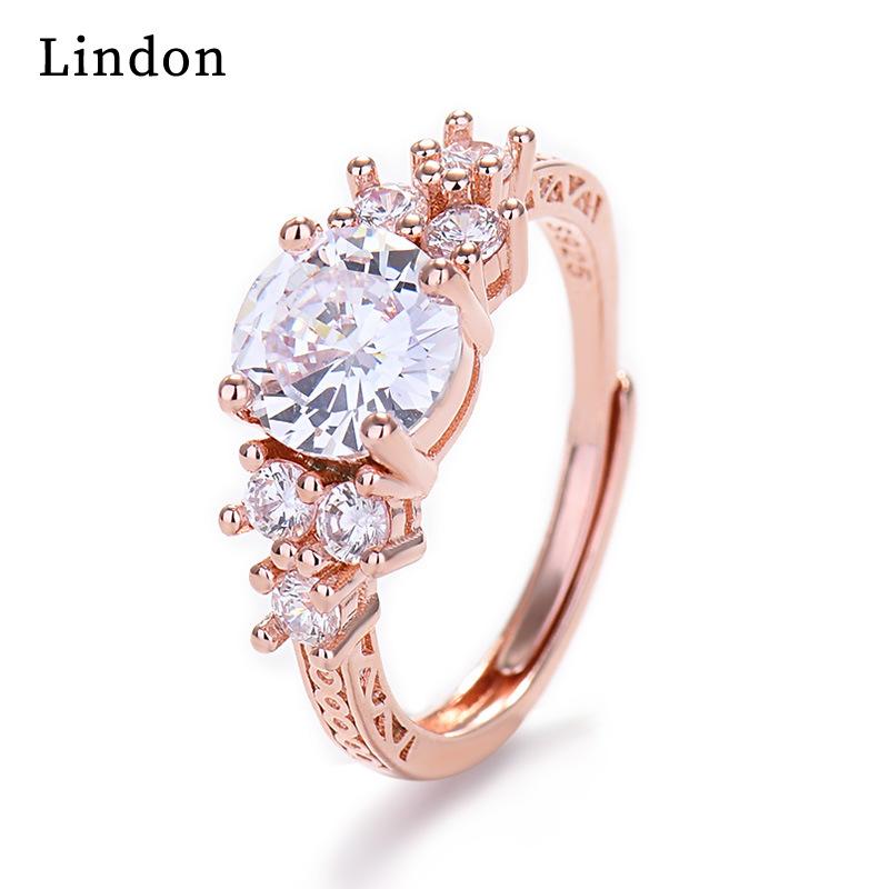 Lindon Classic Copper Alloy Zircon Ring Ladies Jewelry Wedding Promise Party Gift