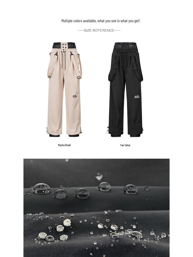 Водонепроницаемые ветрозащитные горнолыжные брюки со съемными лямками - Унисекс, однотонная снегозащитная одежда для катания на лыжах на открытом воздухе