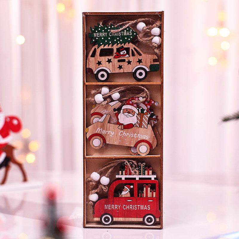 Красочные рождественские деревянные подвески подарочная коробка автомобиль Санта-Клаус подвеска Рождественская елка подвеска подарок