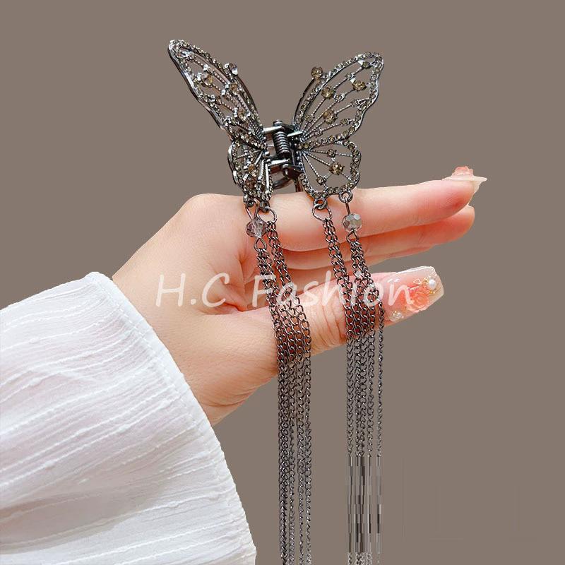 Tassel Butterfly Pearl Hair Clip Women Hair Claw Hairpin Hair Crab Hairaccessory