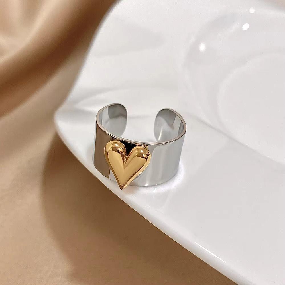Smooth Love Heart Opening Ring Stainless Steel Finger Ring Heart Shaped Ring Valentine's Day