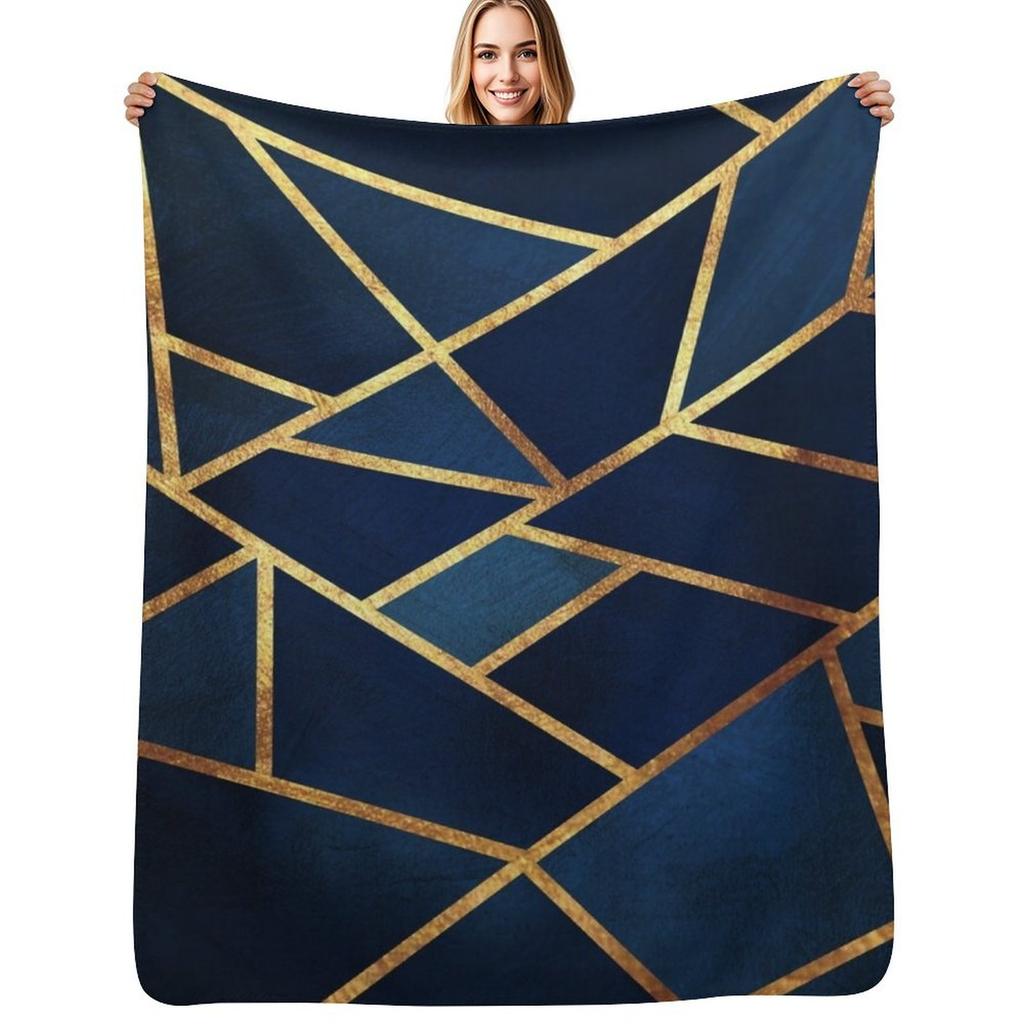 Navy Gold Stone Geometric Throw Blanket Warm Cozy Throw Blanket for Living Room Couch