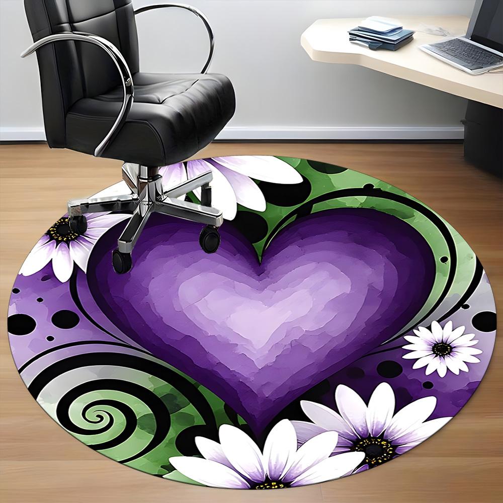 1pc Heart Flowers Office Round Area Rug, Indoor Mat Suitable ForOffice, Under Office Chairs Bedroom Living Room Home Decor, Room Deco D093