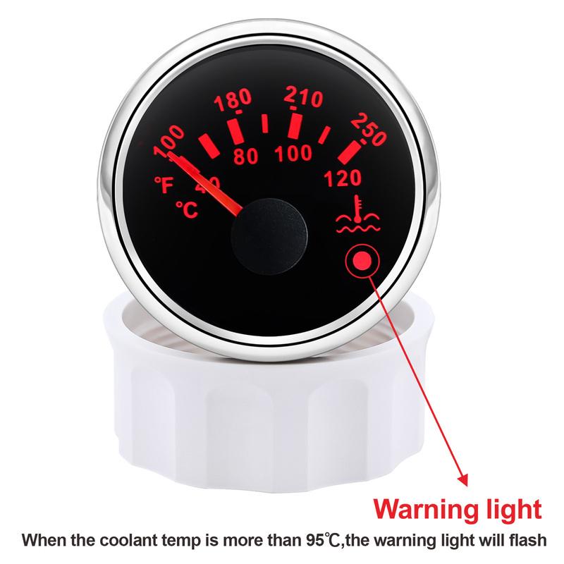 52mm Water Temp Gauge 40-120℃ 100-250℉ Water Temperature Meter With Alarm Light For Marine Boat Car Truck Temp Indicator