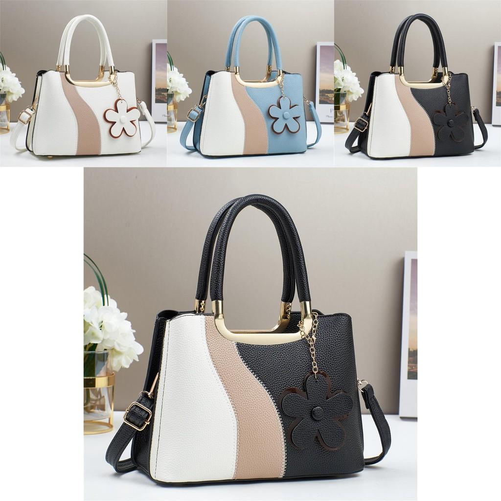 Elegant Pu Material Color Block Handbag Versatile Crossbody Bag For Everyday Use