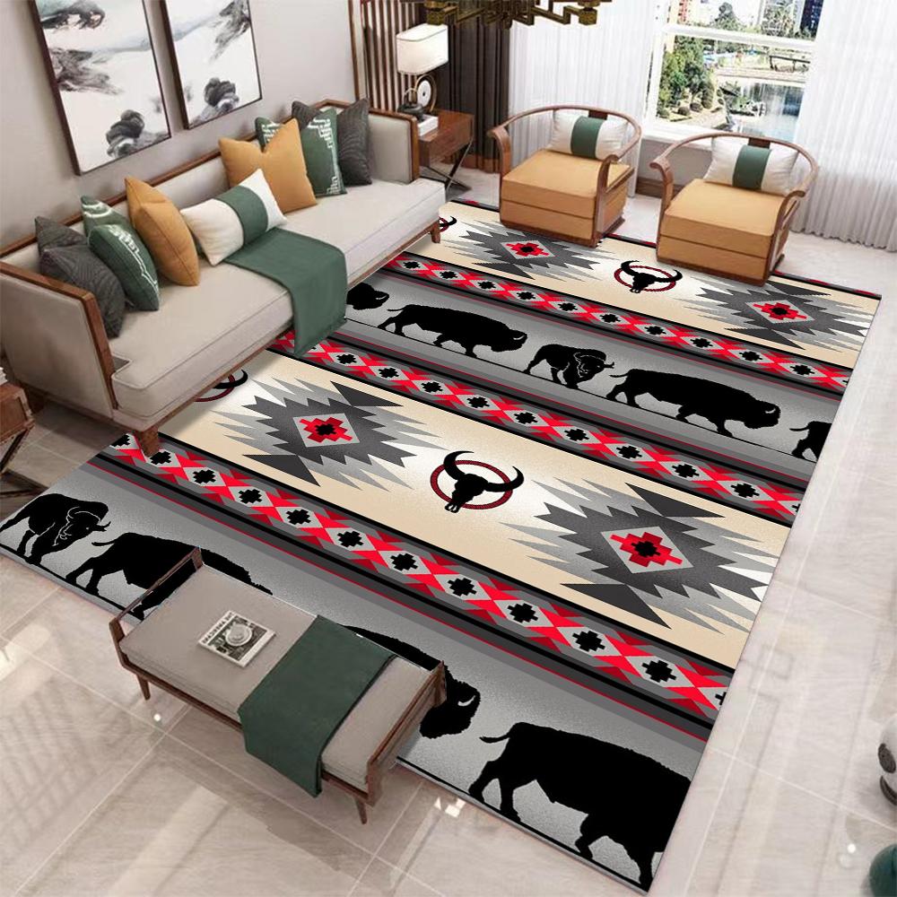 Bohemian Ethnic Carpet Mat Rug Animal Horse Cow Print Geometric Pattern Colorful Home Decoration Living Room Bedroom Floor Mat