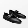 Sheepskin Version~ French Niche Mary Jane Shoes Women's Leather One-word Buckle Black Small Leather Shoes Flat Ballet Shoes