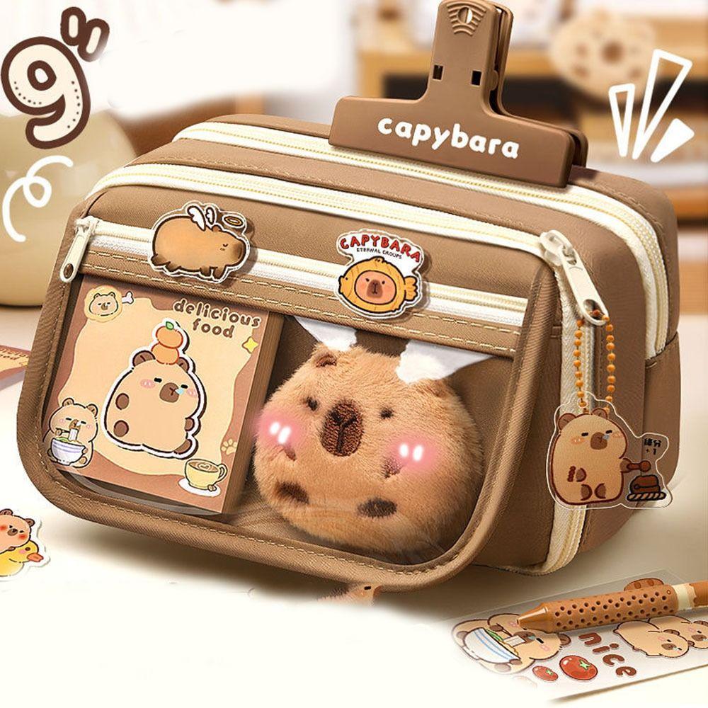 Large Capacity Capybara Pencil Pouch Aesthetic Clear Pen Case Cartoon Pencil Box  Office Supplies