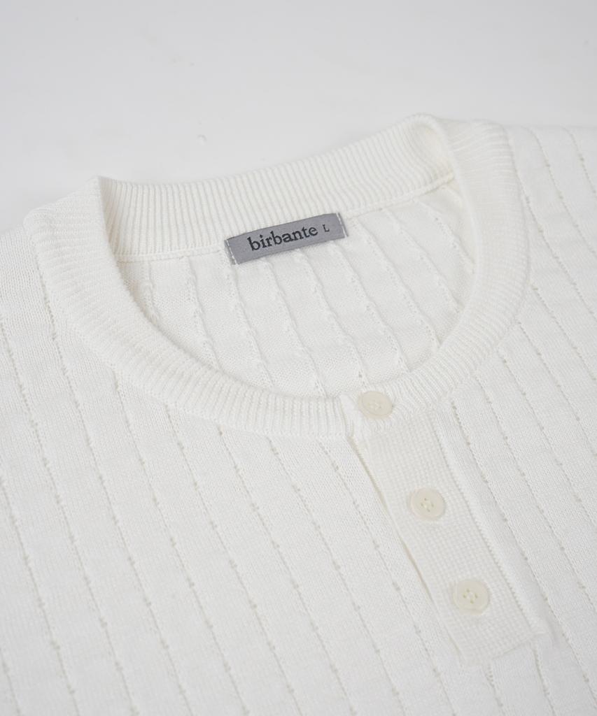 BIRBANTE Summer Washable Henley Neck Knit - Ivory
