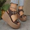 Large Size Sandals Women's Summer New Casual Wedge Heel Thick Soled Sandals European and American Fashionable Open Toed Sandals