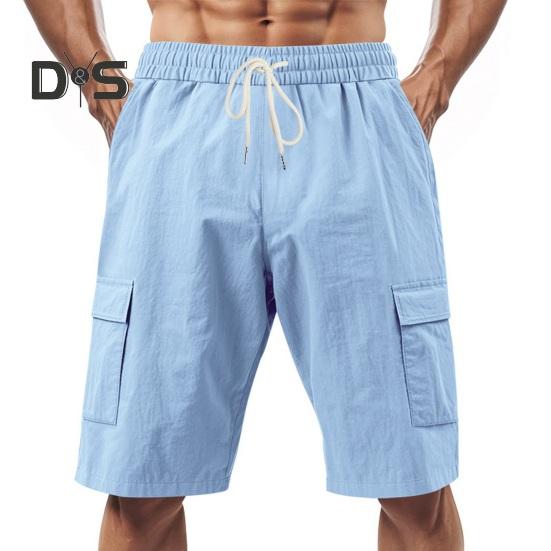 Мужские летние шорты, однотонные, повседневные, стандартного покроя, с эластичными поясами, завязками, дышащие, карго-шорты